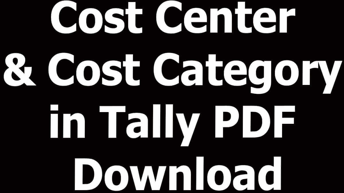 Cost Center & Cost Category in Tally PDF Download