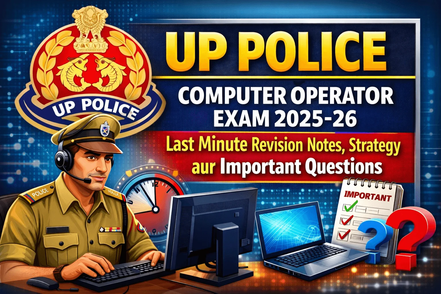 UP Police Computer Operator Exam 2025-26: Last Minute Revision Notes, Strategy aur Important Questions
